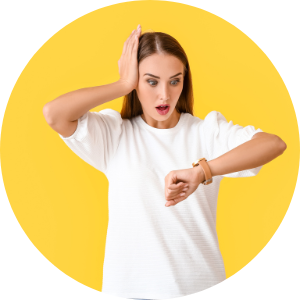 woman looking astonished at her watch